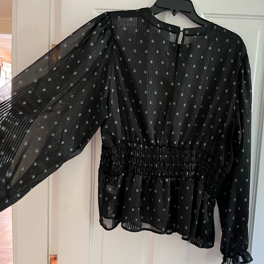 Pretty MELROSE & MARKET women’s XXL chiffon type peplum poofy top black silvery